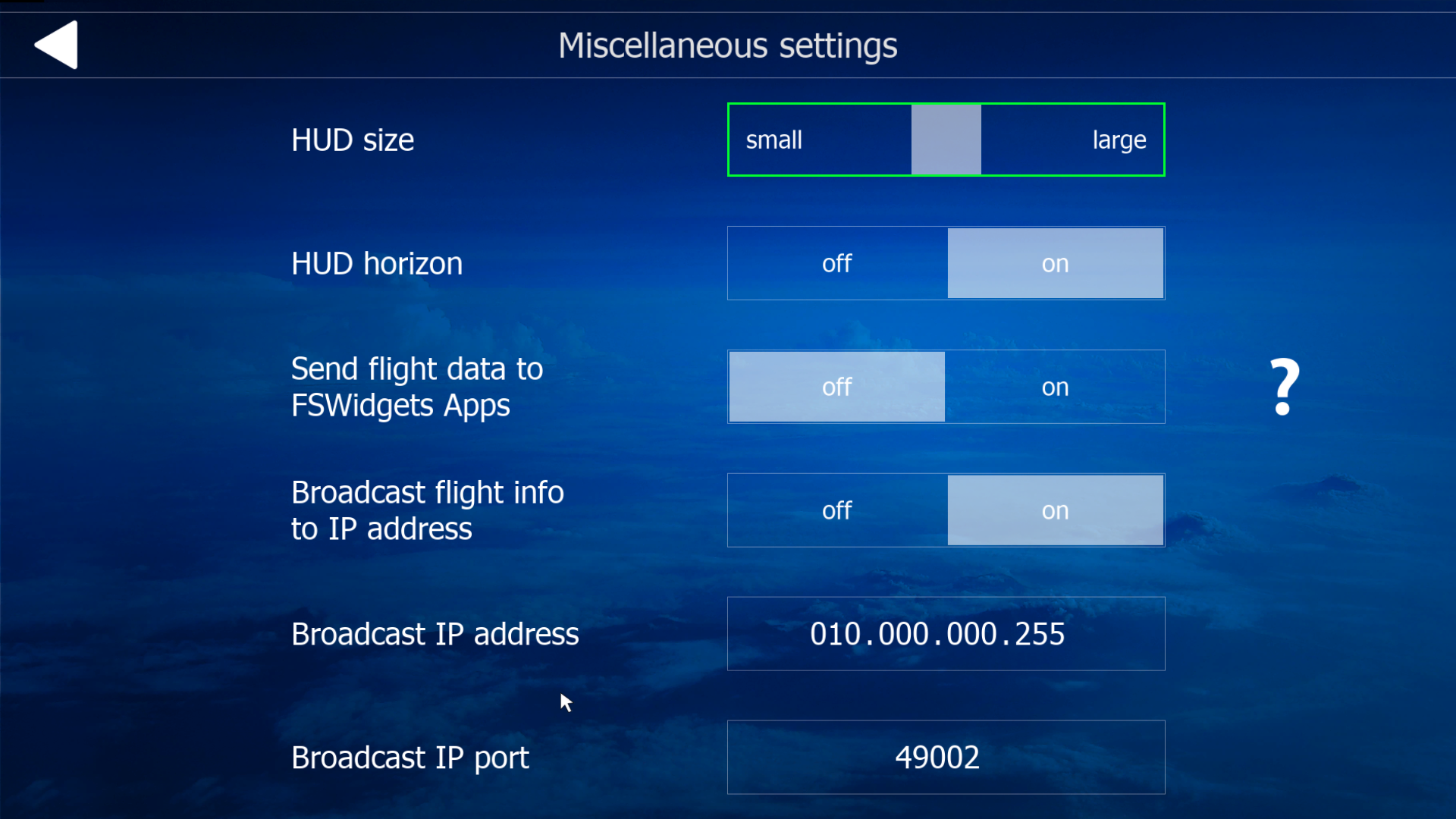 Aerofly UDP Settings